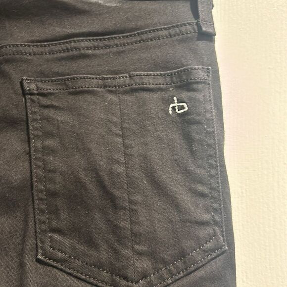 Rag & Bone Black Skinny Jeans w White Faux Leather Stripes on side, Size 24 - Picture 8 of 12